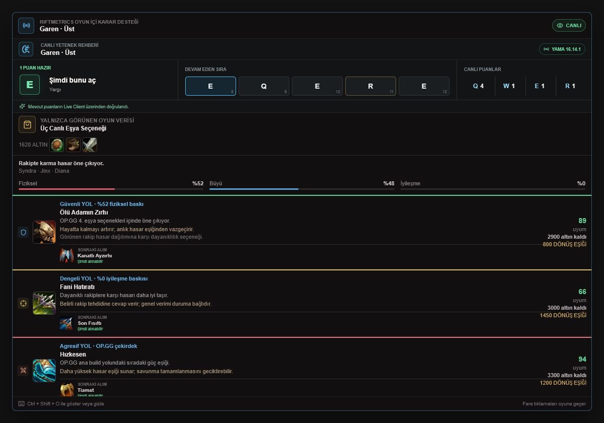 RiftMetrics oyun içi LoL skill sırası ve sıradaki yetenek önerisi